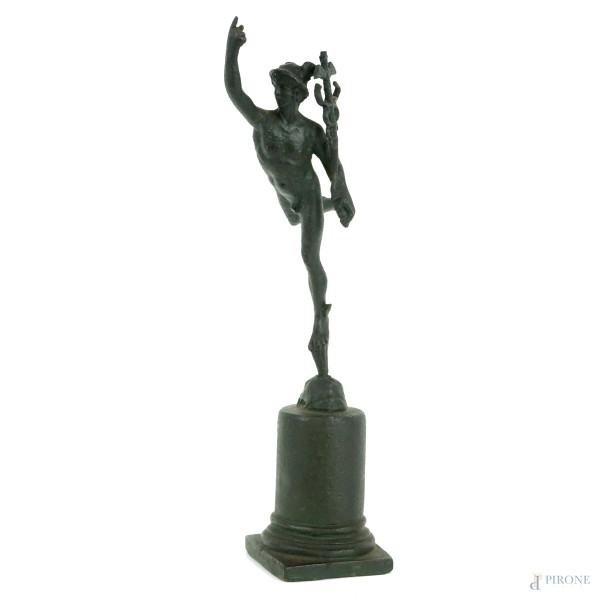 Mercurio, scultura in bronzo, cm h 24, XX secolo, (difetti).
