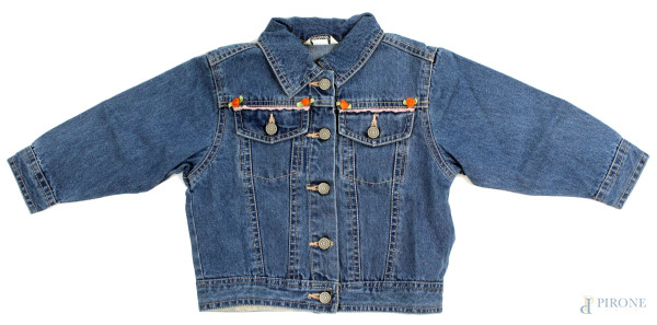 Coccoli, giacchetto di jeans da bambina a maniche lunghe, due taschini e chiusura con bottoni, taglia 12 mesi.