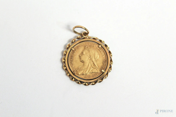 Ciondolo con medaglia in oro 18 kt, gr, 10,6