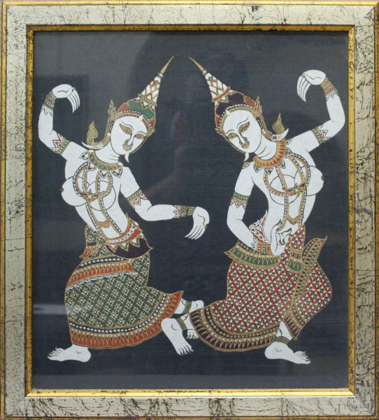 Lotto di quattro dipinti indiani a soggetti diversi 