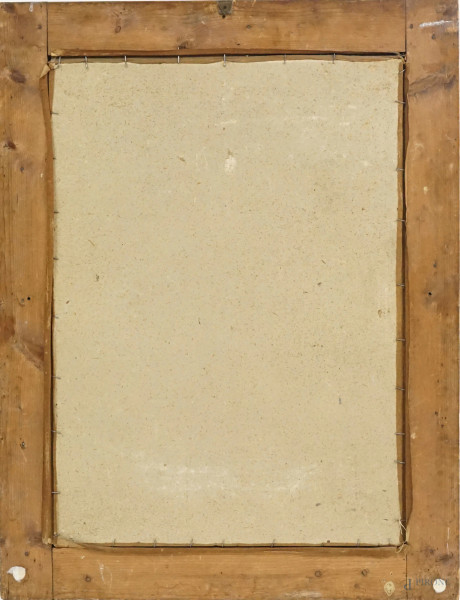 Fanciulla con lettera, pastello su carta, cm 86x62, entro cornice, (macchie)