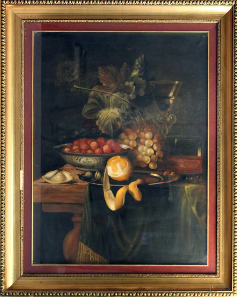 Natura morta, Frutta, olio su tela, cm 80 x 60, entro cornice.