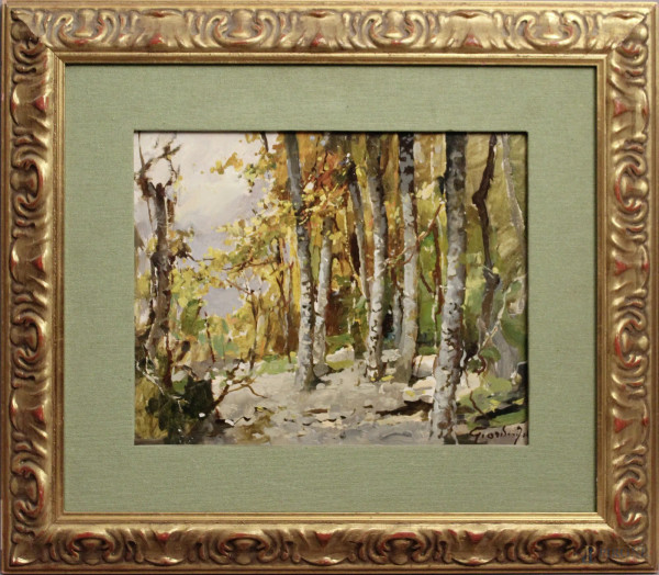 Giordano Felice - Autunno, dipinto ad olio su tavola, cm 24 x 30, entro cornice.