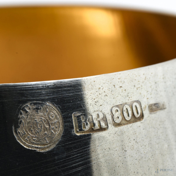 Lotto di 15 calici in argento Brandimarte con interno vermeil, peso complessivo gr 1800, cm 10x6,...