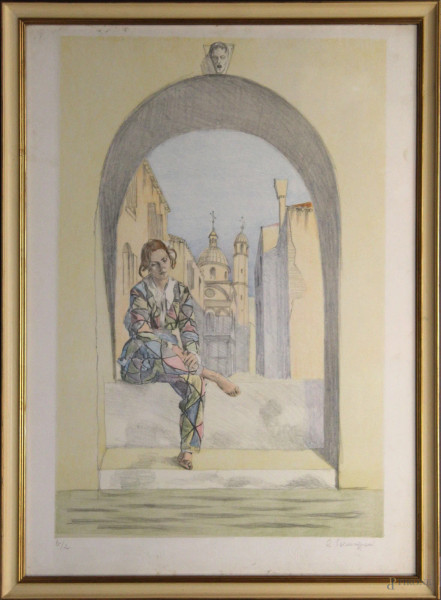 Arlecchino, litografia, 70x50 cm, entro cornice firmato - Asta Asta di  Antiquariato e Arte Moderna - Aste Pirone