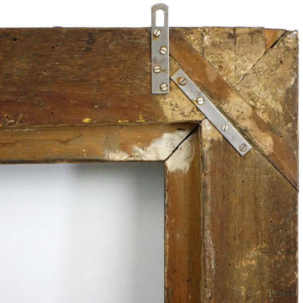 Cornice in legno dorato, XIX secolo, ingombro cm 144,5x118,5, battente cm 122x96