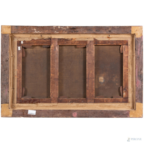 Colosseo, XVIII secolo, olio su tela, cm 53x90, entro cornice, (craquelure, lievi sollevamenti e ...