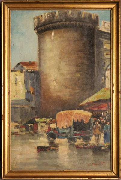 Scorcio di Napoli, olio su cartone, 50x31 cm, a firma E.Briante