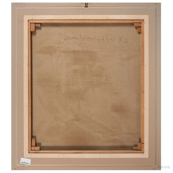 Elena Gumirato (1947), Figura in ginocchio, olio su tela, cm 80x70, firmato e datato "72" in bass...