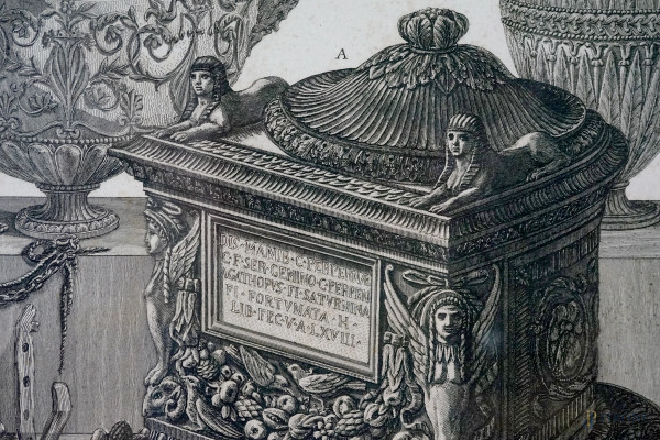 Lotto di sei incisioni da Giovan Battista Piranesi (1720-1778), cm 79x55 circa, entro cornici