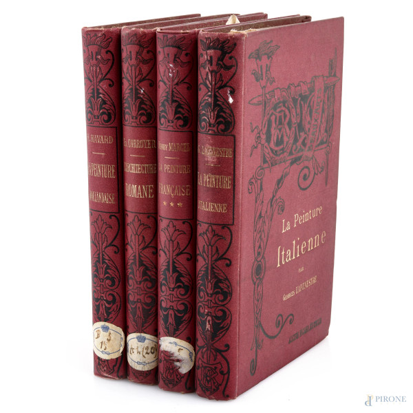 Lotto composto da La Peinture Francaise, La Peinture Hollandaise e L'Architecture Romane, La Peinture Italienne, Paris Alcide Picard Editeur, (4 voll), (segni di umidità, tracce di usura, mancanze)