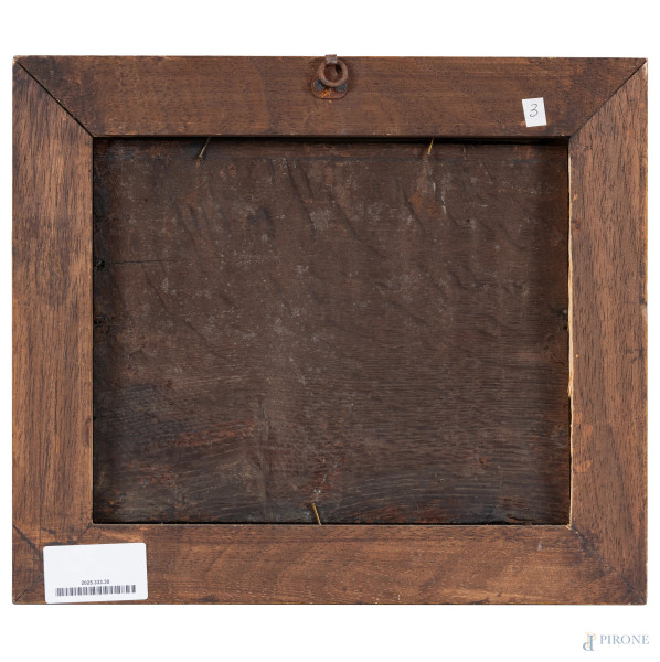 Armenti lungo il fiume, XIX-XX secolo, olio su tavoletta, cm 21,5x26,5, entro cornice, (supporto ...