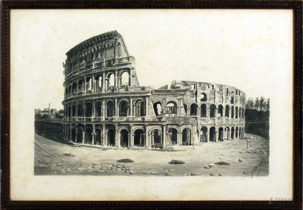 Colosseo, acquarello su carta, cm. 35x52, firmato, entro cornice.
