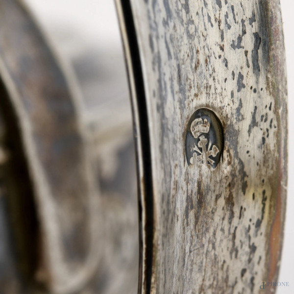 Centilena montana ad abat-jour a due luci in argento cesellato, altezza cm 28,5, peso lordo gr 65...