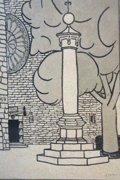 Trieste-Cattedrale di San Giusto, multiplo su carta, cm 37x31, firmato e datato, entro cornice