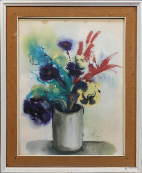 Vaso di fiori, multiplo su carta, firmato, ed. 62/120, cm. 59x45