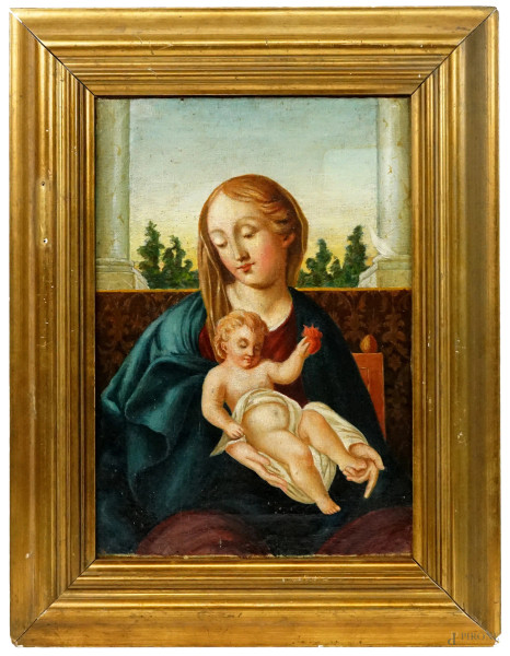 Pittore del XIX secolo, Madonna de' Cappuccini, olio su tela, cm 38,5x27,5, entro cornice