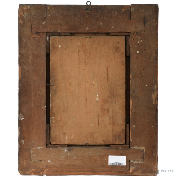 Madonna, olio su tavola, XVII-XVIII secolo, cm 35x25 entro cornice, (difetti)