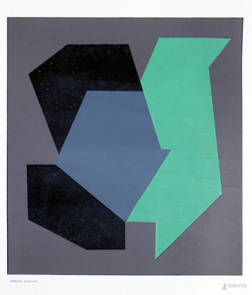 Victor Vasarely - Senza titolo, litografia a colori su cartoncino, cm 63,5x49, (macchie e difetti).