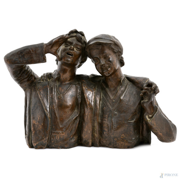 I due amici, XX secolo, scultura in bronzo, altezza cm 18