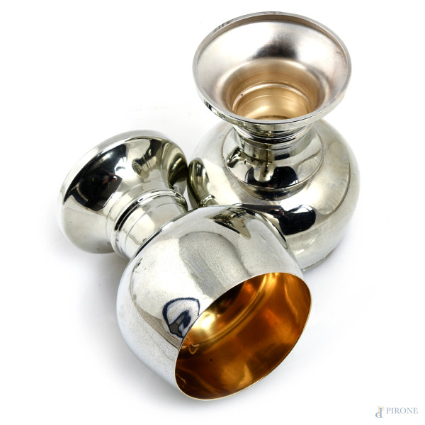 Lotto di 15 calici in argento Brandimarte con interno vermeil, peso complessivo gr 1800, cm 10x6,...