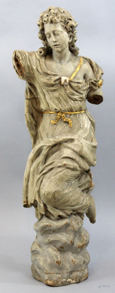 Angelo in legno scolpito e dipinto, altezza cm 92, inizi XVIII secolo, (tracce di doratura sottostante)