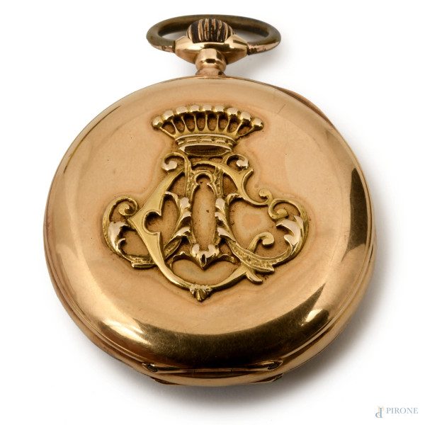 Orologio da taschino Ancre Ligne Droite Chaton Spiral Breguet con cassa in oro 18k, 44 mm, (difet...