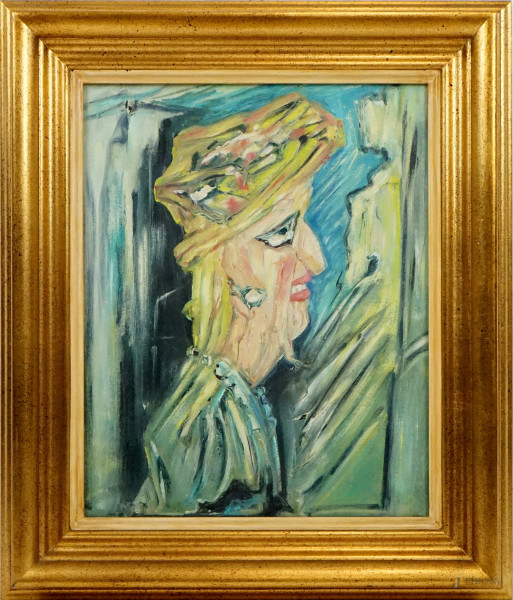 Giovanni Stradone - Vecchia signora, olio su tela, cm 50x40, entro cornice.