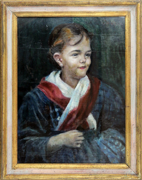 Ritratto di fanciulla, olio su tavola, cm 64,5x48,5, firmato P. Ghiglia, entro cornice