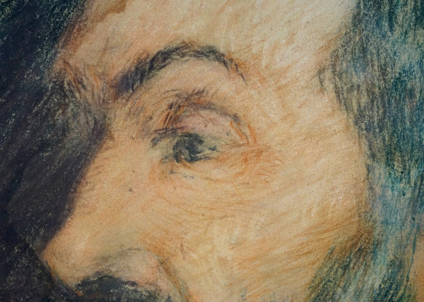 Ritratto d'uomo con barba, pastello su carta, cm 38x25, siglato, entro cornice