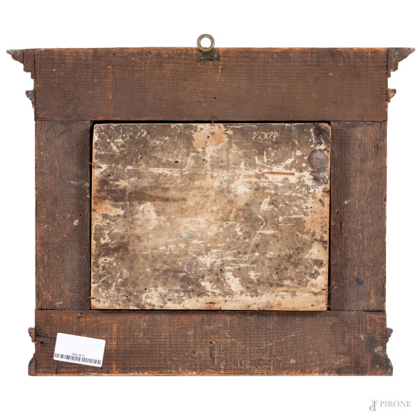 Cristo al sepolcro, XIX secolo, olio su tavola, cm 22x28, entro cornice, (segni di usura, difetti...