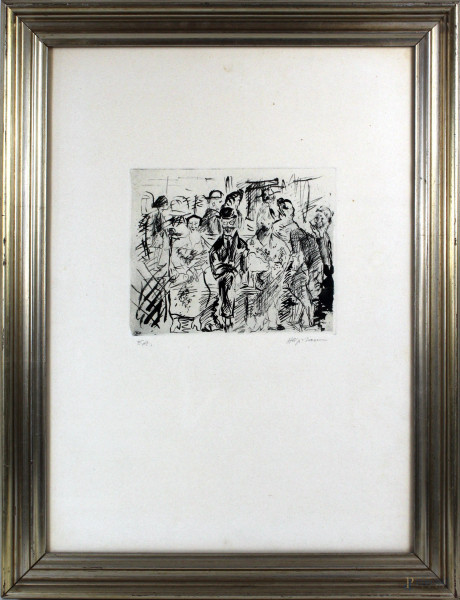 Aligi Sassu - Il matrimonio, incisione, cm 51x37, entro cornice