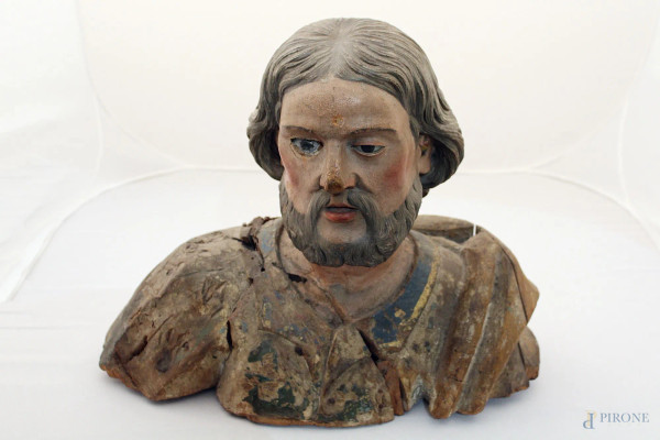 Busto di San Giuseppe,scultura in legno policromo,Roma XVII sec.,h 40 cm.