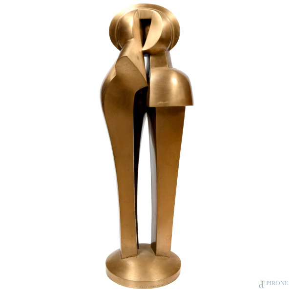 Amelio Roccamonte (1927-1980), Senza Titolo, scultura in bronzo dipinto su base circolare in marmo , firmato alla base "Roccamonte 67", XX secolo, altezza cm 120 circa, (segni di usura, graffi)