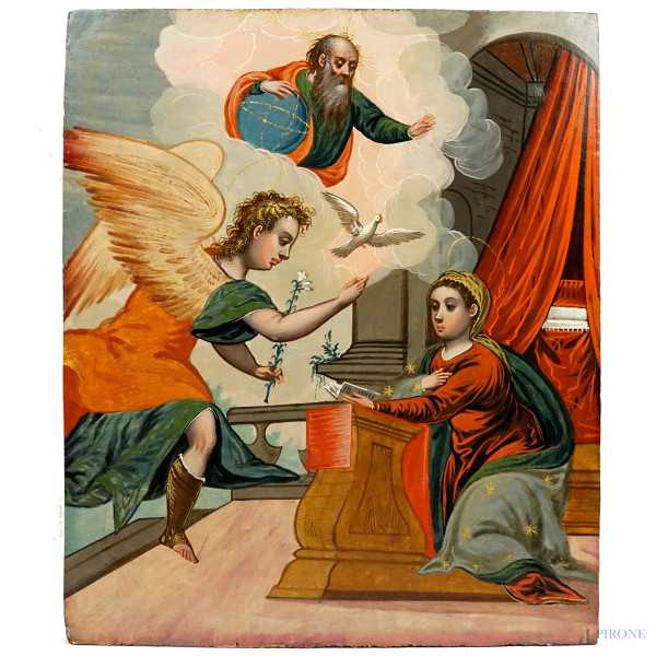 Scuola Veneto-cretese del XVII secolo, Annunciazione, oio su tavola, cm 55x46