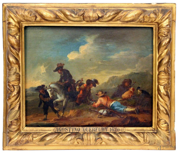 August Querfurt (1696-1761) Coppia di paesaggi con figure e cavalli