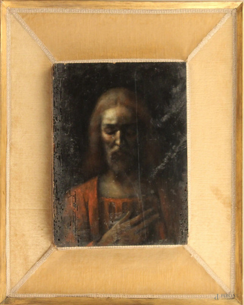 Cristo, olio su tavola, cm. 35x25,5, XIX sec, entro cornice.