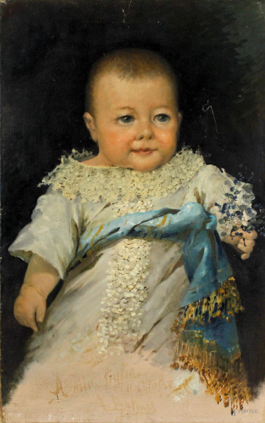 Ritratto di bambina, olio su tela, cm 60x38, firmato