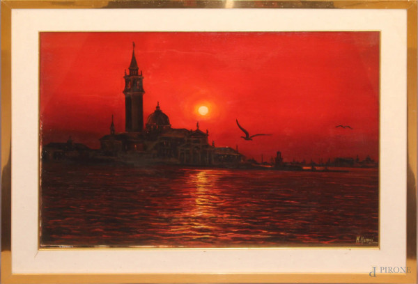 Isola di San Giorgio a Venezia, olio su tela 50x70 cm, firmato e datato, entro cornice.