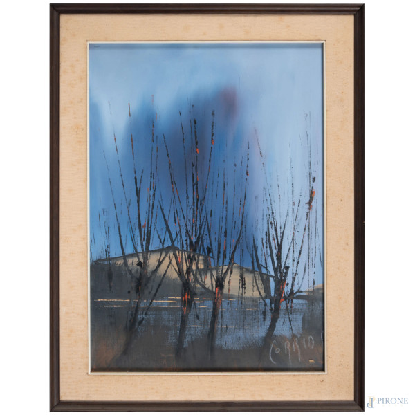 Palude, XX secolo, tecnica mista su tela, cm 70x50, firmato in basso a destra, entro cornice