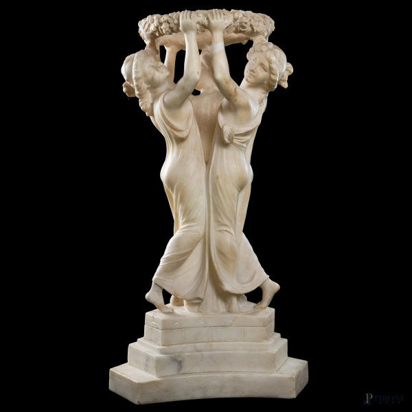 Tre Grazie, XIX secolo, scultura in alabastro, altezza cm 68, (scalfiture)