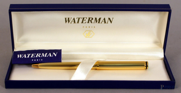Waterman, penna biro in metallo dorato con custodia.