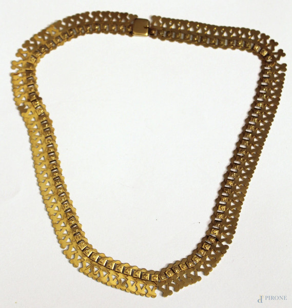 Collana in oro 18 kt a maglia snodata con decori a stelline, gr. 33,9.