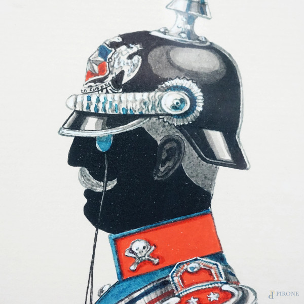 Lotto di nove silhouettes raffiguranti ufficiali in uniforme, acquerelli su carta ad assetto oval...