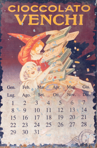 Insegna pubblicitaria/Calendario Perpetuo Cioccolato Venchi, cm45x30, (segni di usura, difetti)