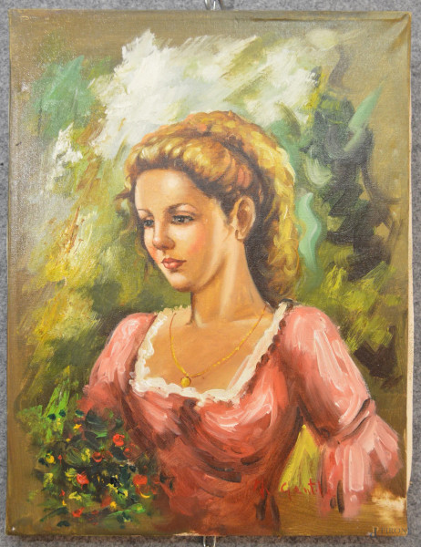 Ritratto di fanciulla, olio su tela 30x40 cm,entro cornice firmato M.Gentile.