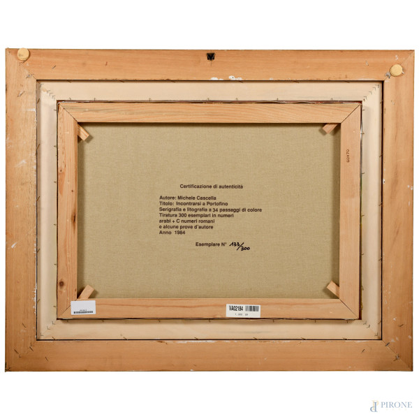 Michele Cascella (1892 – 1989), Incontrarsi a Portofino, 1984, serigrafia e litografia a 32 passa...