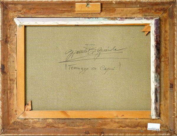 Gianni di Giuda (XX secolo). Terrazza su Capri, olio su tela, cm 46,5x66,5 entro cornice, firmato...