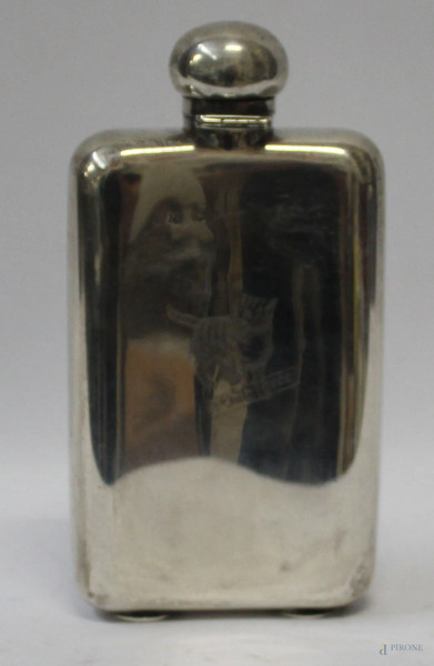 Bottiglietta portawhisky da viaggio in argento, h. 14 cm
