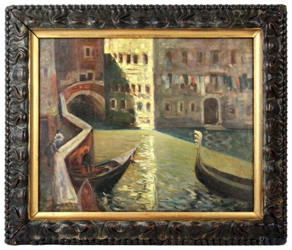 Scorcio di Venezia, olio su tavola, cm 40x50, firmato, entro cornice